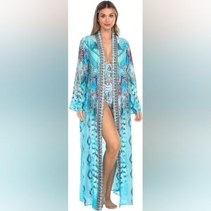 NEW 100%SILK LA MODA KAFTAN AND SWIMSUIT, SIZE MEDIUM- LARGE